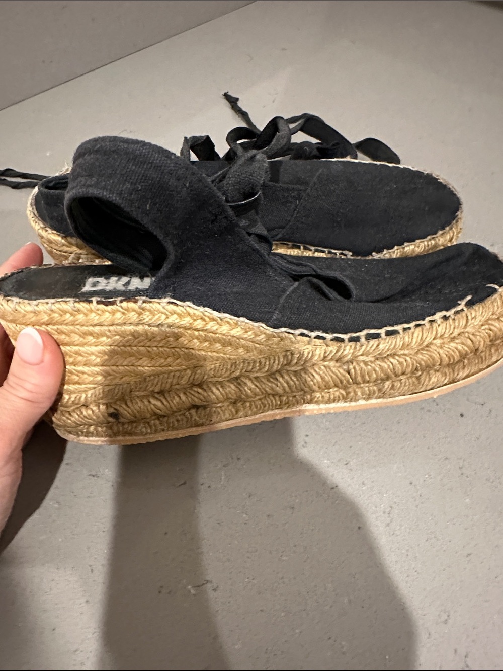 DKNY Black Canvas Lace-Up Espadrille Flats